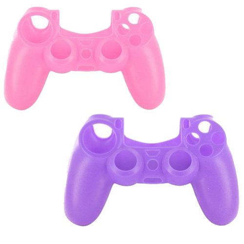 lilyy 2 Pack Silicone Case Skin Protector Cover for Playstation 4 PS4 Wireless Game Controller(Pink,Purple)