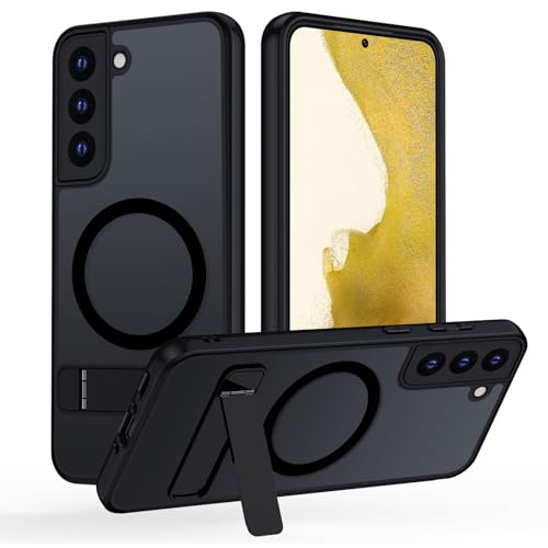 Coque pour Samsung Galaxy S22 Compatible avec MagSafe, Etui Translucide Matte avec Béquille Magnétique Case [3 Modes de Support Réglable] Protection Anti Chutes de Qualité Militaire Housse, Noir