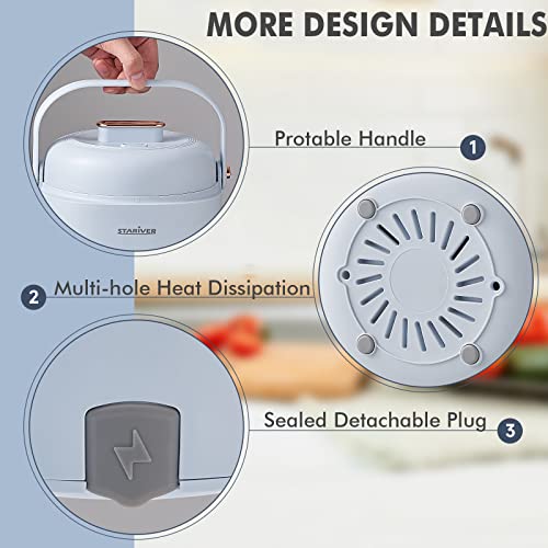 Stariver Small Rice Cooker, 2 Cups Uncooked Mini Portable Rice Cooker with Handle, Non-Stick Ramen Cooker, Rice Maker with Keep Warm & Delay Start Function, Electric Pot, 1L (Blue)