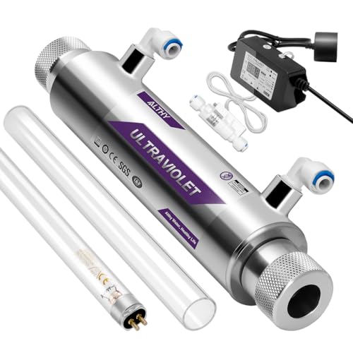 ALTHY - Filtro de agua ultraviolet, UV agua Esterilizador para purificador de agua debajo del fregadero o sistema de ósmosis inversa, con interruptor sensor flujo inteligente, 1GPM, 110-240V, 11W