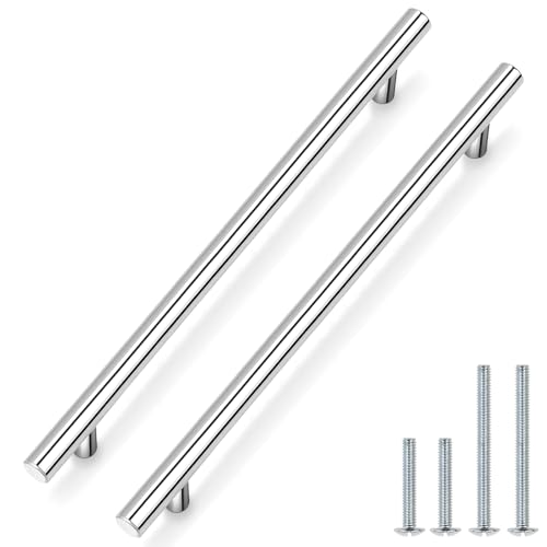 Image of Probrico 10 Pack|Polished Chrome Kitchen Drawer Pulls 10 inch Hole Centers, Euro T Bar Cabinet Handles in Chrome Dresser Pulls Kitchen Cabinet Hardware 256mm Holes