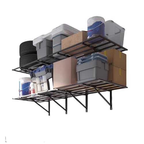 Garage Storage Shelving Wall Mounted, 2 Pack 2x6 ft, Loads 1600 LBS Heavy Duty Sturdy Shelves, Folding Strong Garage Organiser, Storage Racks Units, B