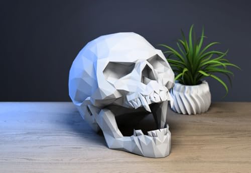 Image of Skull Headphone Stand Collection - 3D Printed Dragon, Cyborg & Scream Skull Headset Holders, Gothic & Fantasy Desk Accessories for Gaming and Office Setups, Durable PLA Display Stands (Marble Grey, Scream Skull Headphone Stand)