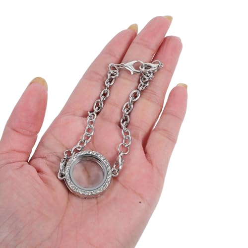 2pcs Memory Locket Bracelet Rhinestone Floating Locket Bracelet Stainless Steel Circle Bracelets women picture frame photo frame pendant4