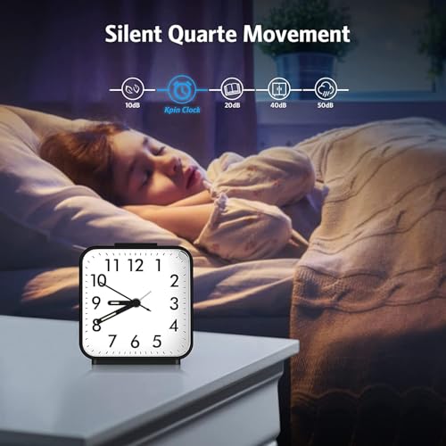 Image of AMIR Analog Alarm Clock, Silent Non Ticking Small Clock, Travel Alarm Clock with Snooze & Light, Ascending Beep Sounds, Battery Operated Loud Alarm Clock for Bedroom, Bedside, Desk (Black)