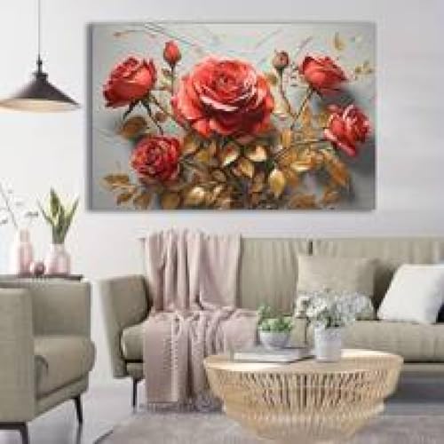 Affiches de roses rouges en peinture sur toile de grande taille XINBAO