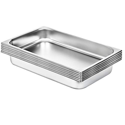 VEVOR Bac Inox Alimentaire Lot de 6 Plats à Four en Acier Inoxydable 8,5L Épaisseur 0,8mm,Bac Poli Rectangulaire Effet Miroir Aliments Chauds et Froids pour Cuisine de Restaurant,Gril Gâteaux Tartes