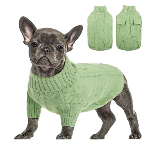 Queenmore Hundepullover Kleine Hunde Wärme Dackel Hundepulli Strick Pullover Hund Strickmantel Mit Zopfmuster Hundepullover Französische Bulldogge Bulldog Chihuahua Katzen Corgi, Grün, S