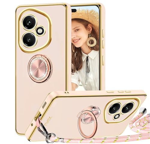 TVVTPU Cover per Honor 400 5G con Cordino e Anello Supporto, Custodia Sottile Morbido Silicone TPU Antiurto Dorata Placcatura Protettiva Case con Regolabile Collana Tracolla, Rosa