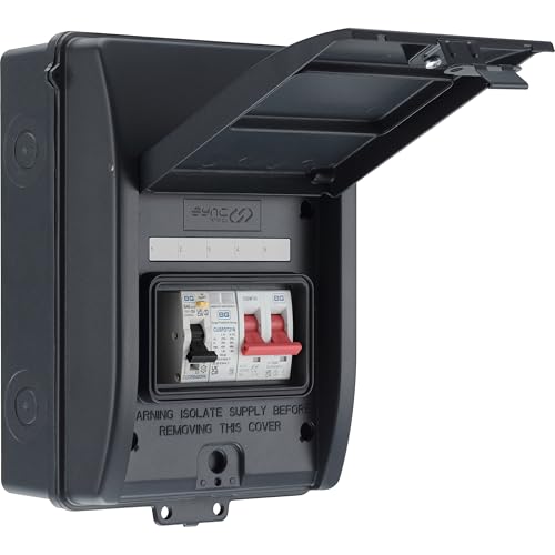 Sync Energy EV Consumer Unit with 40A 30mA Type A RCBO, Type 2 SPD, and 100A Main Switch, Electric Vehicle Enclosure, Double Pole, Weatherproof, 5 Module, BG Sync EV, Grey, IP65, CFEV5RDA