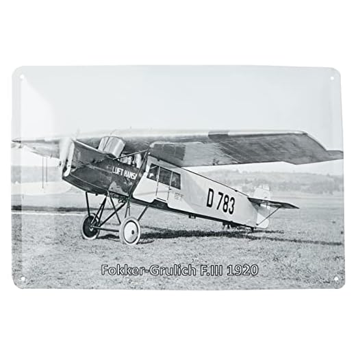 Schatzmix Flygplan Fokkker-Grulich F.III 1920 metallskylt 20 x 30 deko tennskylt plåtskylt, platta, flerfärgad, 20 x 30 cm