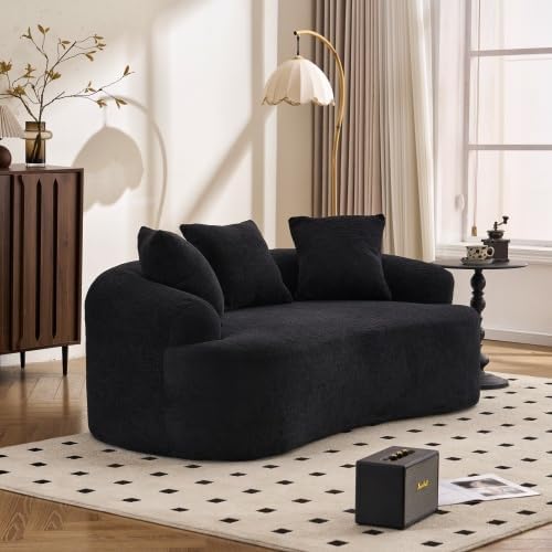 Curved Loveseat Sofa with Full Compression Sponge, Great for Small Spaces, Apartments (Black)