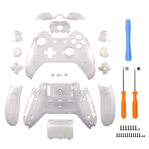 Preisvergleich Produktbild eXtremeRate Schutzhülle Case Hülle Gehäuse Housing Kit Komplette Cover Skin Schale Shell für Xbox One Original Controller mit Oder Ohne 3,5mm-Anschluss(Transparent)