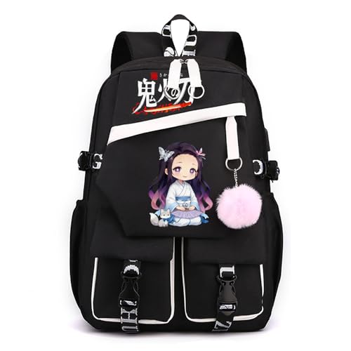 ZJYJING Japanese Anime Backpack for Girls Teen Cute Cartoon School Backpack for Elementary Middle Students Bookbag (Black-Z)