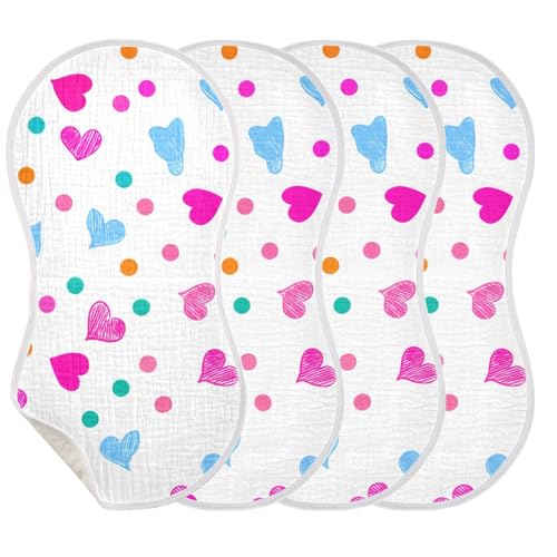 2 Pack Baby Burp Cloths, Soft Absorbent Burping Cloths for Babies, Cotton Milk Spit Up Rags, Large Size for Newborns, Baby Boys and Girls (Heart Dots Playful)3