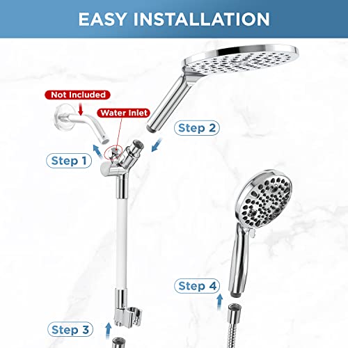Makefit 21-Mode Dual Handheld Shower Head Combo, Upgraded 2-In-1 Rain Shower Heads System 8 Inch Rainfall Shower Head And 10 Modes High Pressure Hand Held Showerhead With Built-In Power Wash #TOP6