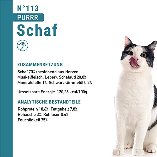 catz finefood Purrrr Schaf Monoprotein Katzenfutter nass N° 113, für ernährungssensible Katzen, 70% Fleischanteil, 6 x 200 g Dose
