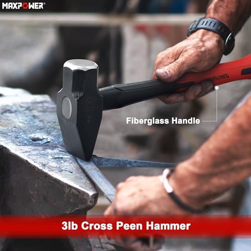 Image of MAXPOWER 3LB Cross Pein Hammer, with 12-7 /8 inch Fiberglass Handle, Drop Forged Steel Head