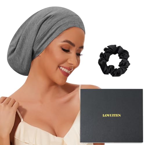Mulberry Silk Bonnet for Sleeping Women Men, Real Silk Lined Sleep Cap with Adjustable Strap, Hair Wrap Slouchy Beanie for Curly Hair