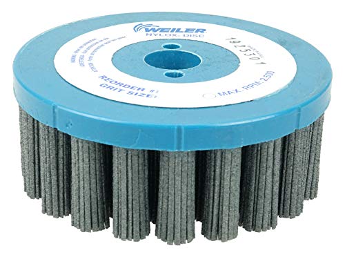 Image of Weiler 85842 5 inch Nylox Disc Brush, Rectangular Filament, 120SC Fill, 7 /8 inch Arbor Hole, Made in The USA