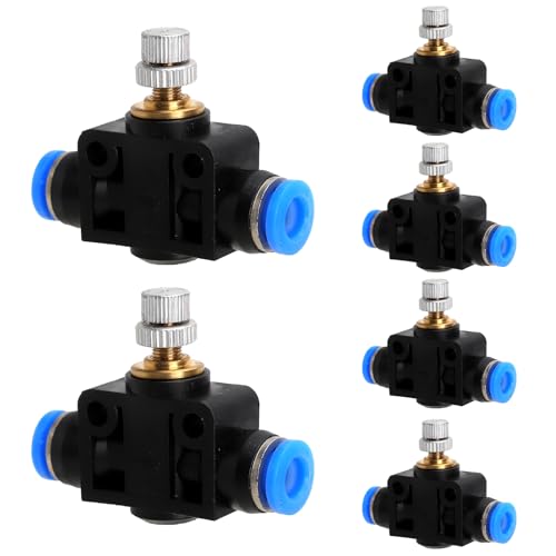 TMZELOA 6 Stück Pneumatik Drosselventil 6mm, AD Luftstromregelventil mit Push-to-Connect Schnellkupplung Steckanschluss Gerader Geschwindigkeitsregler Steckverbinder für Druckluft Pneumatiksysteme SA6