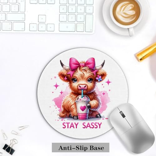 TuY-MouseP-009 Highland Cow Mouse Pad, Coquette Pink Bow Cow Mouse Pads for Wireless Mouse Computers Laptop Desk Accessories, Highland Cow Gifts, Cow Gifts for Cow Lovers,Office Supplies, 7.9x7.9 Inch — view 3