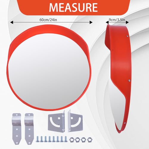 BESEA Espelho convexo de trânsito de 61 cm, espelho de ponto cego montado em poste circular, espelho