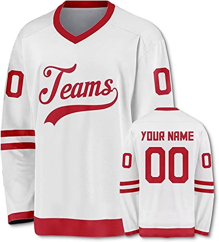 Custom Hockey Jersey Personalize Printing Name Number Hockey Uniform for Men Women Youth Fans Gift (33_White Red)