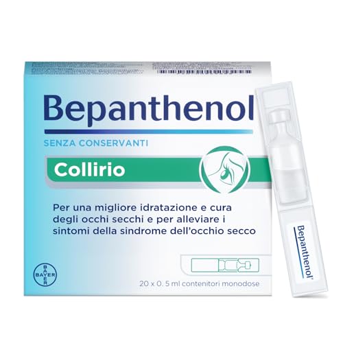 Bepanthenol Collirio Monodose, Occhi Secchi, Acido Ialuronico, 20x0,5ml | Acido Ialuronico 0,15% e Pantenolo, Sollievo Occhi Rossi e Irritati, Senza Conservanti, 20 Pratici Flaconcini Monodose