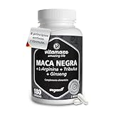 Complejo de Maca Negra Alta Concentración con Tribulus y Ginseng 20:1, Energía y Fuerza + L-Arginina, Zinc, Vitaminas B, 180 Cápsulas Veganas, Fabricado en Alemania