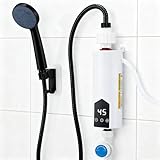 Calentador de agua sin depósito de 5500 W con juego de ducha, calentador de agua instantáneo de 220 V con pantalla digital LCD y botones táctiles, adecuado para ducha, baño/cocina/lavabo (F)