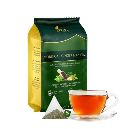 Attaya Moringa Ginger Bliss Tea – 100 Pyramid Bags | Antioxidant Superblend for Energy, Metabolism & Immunity | Moringa • Ginger • Tulsi • Black Pepper • Green Tea