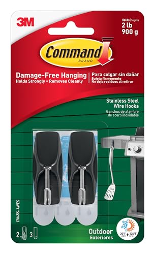 Image of Command Outdoor Medium Black Wire Toggle Hooks, 2 Hooks and 3 Strips, Damage-Free Hanging Wall Hook for Hanging Back to School Decorations with Weather Resistant Strips, Holds up to 2 lb