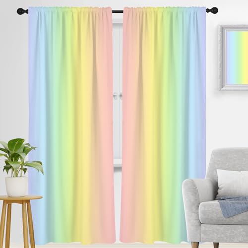 zokyer Window Curtains for Kids, Colorful Rainbow, 2 Panels, 52" W x 84" L