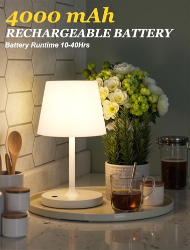 Kakanuo White Cordless Shower Lamp Waterproof, Rechargeable Table Lamp with 4000mAh Battery, Touch Dimmable Desk Light for Outdoor, Kitchen, Bathroom, Camping, Patio, IP54 - Image 3