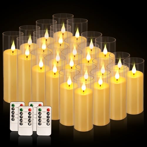 Image of fclayvts 24 Packs of Acrylic LED Candles, Flickering Flameless Candles Battery Operated with Remote Dimmed and Timed, 3D Wick Candles for Home Decor,Wedding,Gift，Parties and Festivals. (3 Size)