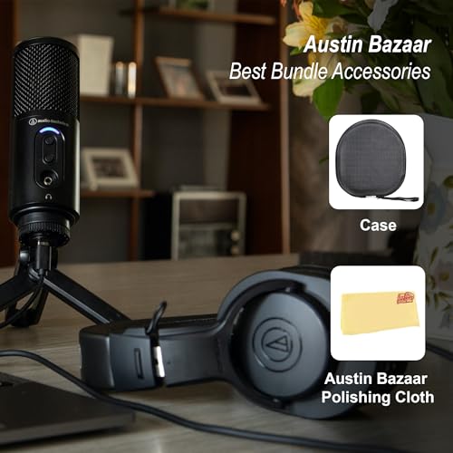 Image of Audio-Technica ATH-M20x Professional Monitor Headphones - Black Bundle with Case and Austin Bazaar Polishing Cloth