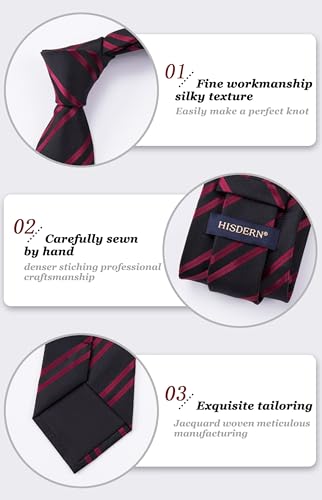 Image of HISDERN Stripe Tie Mens Ties with Pocket Square Set Classic 3.4'' Silk Formal Necktie Handkerchief for Business Wedding