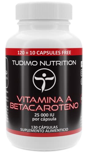 Beta Caroteno 25 000 IU 130 pzas (4+ Meses de provisión) de Cápsulas Softgel de Desintegración Rápida, cada una con 15mg de Vitamina A - Betacaroteno
