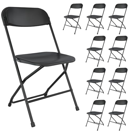 TRINEAR 10 Pack Black Folding Chairs, Portable Party Chairs, Plastic Folding Chair,Stackable Commercial Seats with Steel Frame for Office Wedding Party Patio Dinning Events, 350lbs Capacity