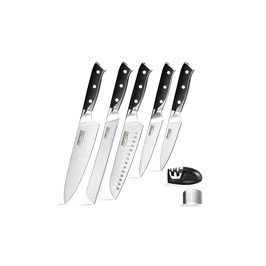 Topfeel Professional Chef Knife Set 5PCS, 3.5-8 Inch Set Kitchen Knives German High Carbon Stainless Steel Sharp Knife, Knives Set for Kitchen with Ergonomic Handle