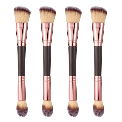 YBEATY 4 Pack Foundation Makeup Brushes Dual-ended Makeup Brushes Angled Round Top Foundation Brush Concealer Blush Premium Hair for Blending Liquid Powder Contouring Highlighter Powder Cosmetics