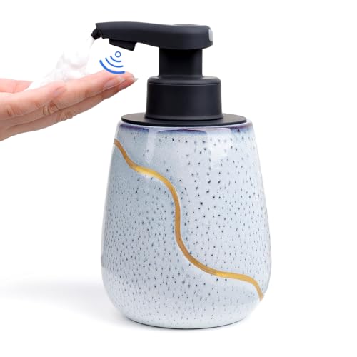 BosilunLife Automatic Foaming Soap Dispenser - Touchless Foam Hand Wash Dispenser for Bathroom Black Ceramic Smart Electric Auto Dish Soap Dispenser Waterproof, USB C Rechargeable, 17 oz/500