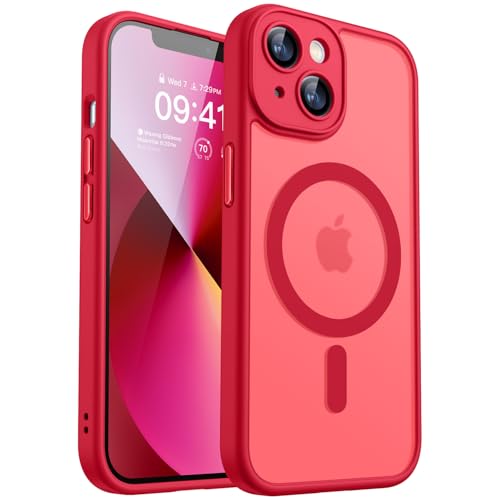 Image of CANSHN Magnetic for iPhone 13 Mini Case, Upgraded [Full Camera Protection] [Compatible with Magsafe] [Translucent Matte] Shockproof Protective Phone Case for iPhone 13 Mini 5.4 inch - Red