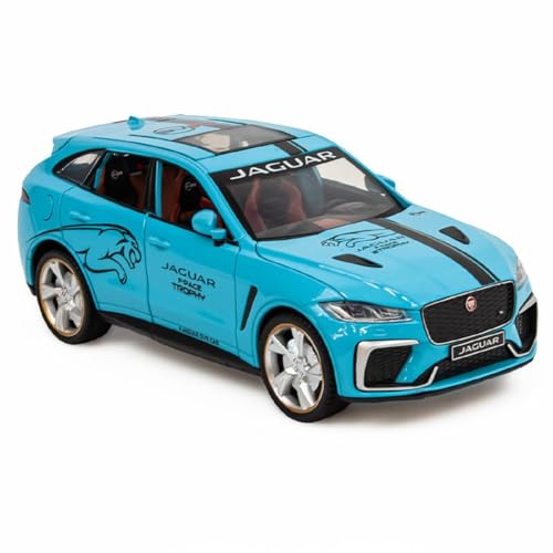 Image of 1:24 Jaguar F-Pace Diecast Model Car | Pull Back Metal Toy Vehicle with Opening Doors, Sound & Light | Alloy Car Toy for Kids & Collectors (Blue)