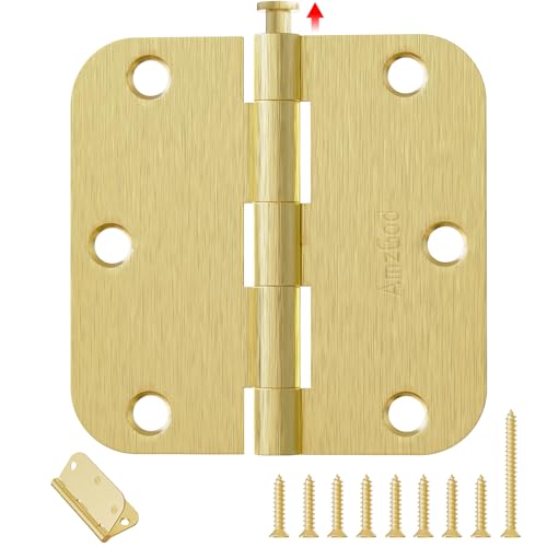 AmzGod Gold Door Hinges 18 Pack 3.5 Inch Rounded with 5/8" Radius Corners