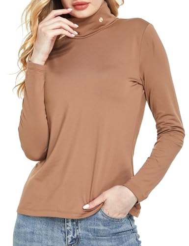 SSLR-Thermal-Shirts for-Women-Turtleneck Long Sleeve Tops Fleece Lined Winter Slim Fitted