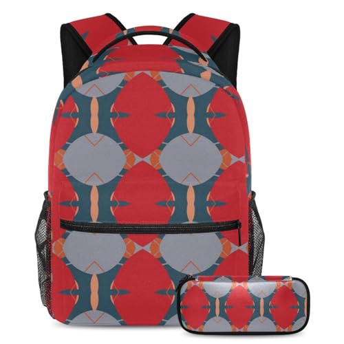 Sac à dos scolaire géométrique garçon fille ado avec trousse à crayons #03