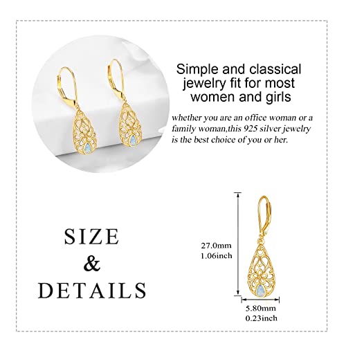 Teardrop Dangle Earring Gifts 14K Solid Gold Filigree Teardrop Earrings For Women Daisy Flower Leverback Heart Dangle Drop Earrings Jewelry Birthday Gifts For Her #TOP4