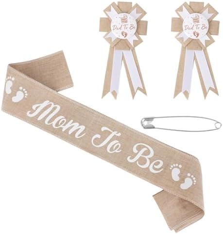 Baby Shower Band Set, Mom to Be Band Dad to Be Pin Corsage Gender Reveals Gift Baby Shower Decoration Photo Props for Expecting Parents (Brown)